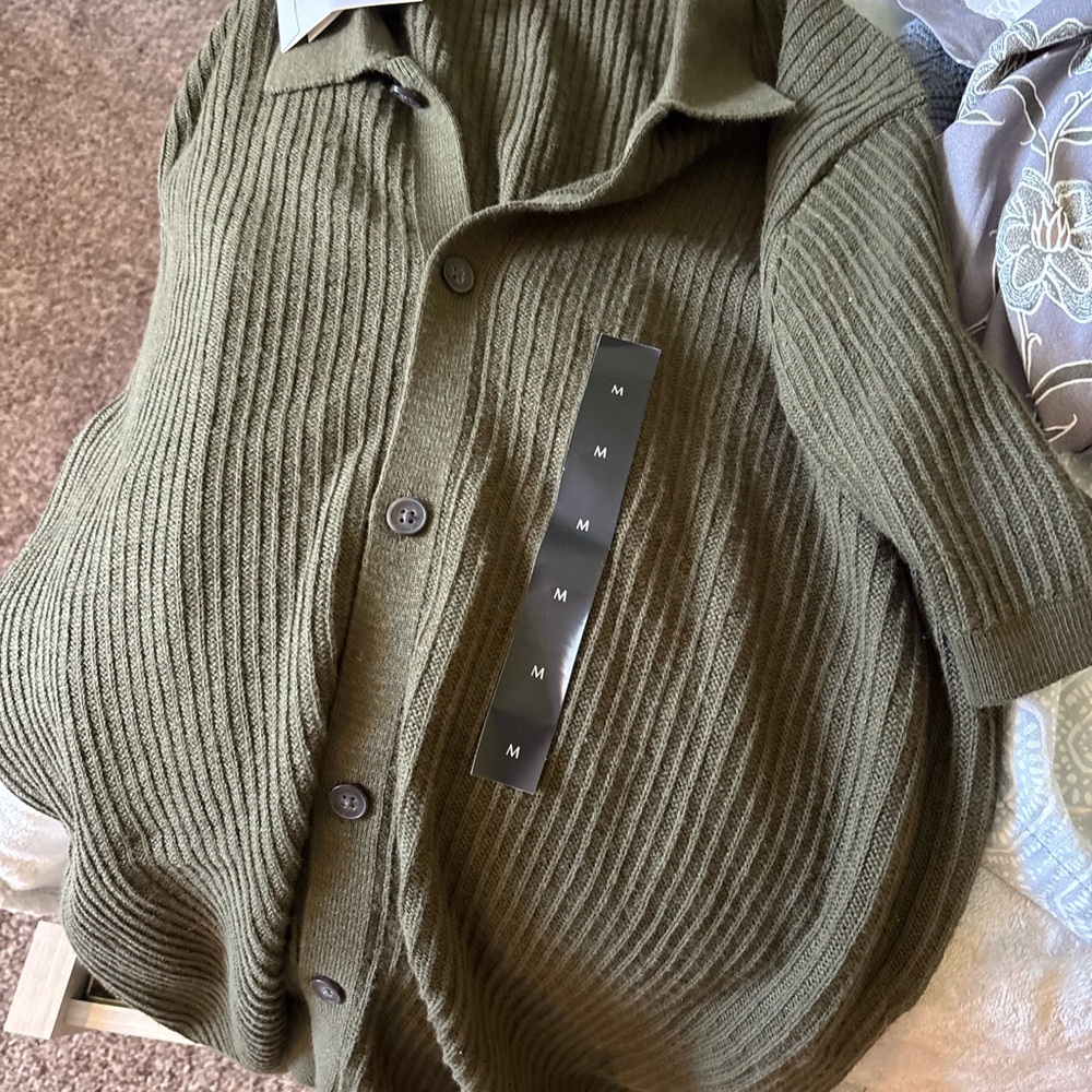Banana Republic Olive Ribbed Button-Front Men's Cardigan
